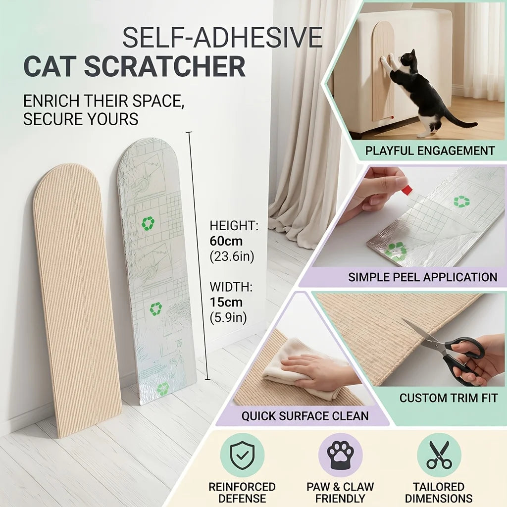 4pcs Self Adhesive Cat Scratcher Mat Trimmable Wear Resistant Lint Free Soft Fabric Sofa Wall Furniture Protector Strong Stick