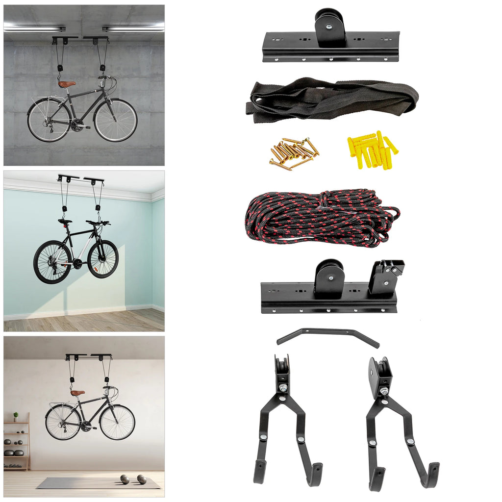 Bike Hoist Ceiling Mount Pulley System with Rope