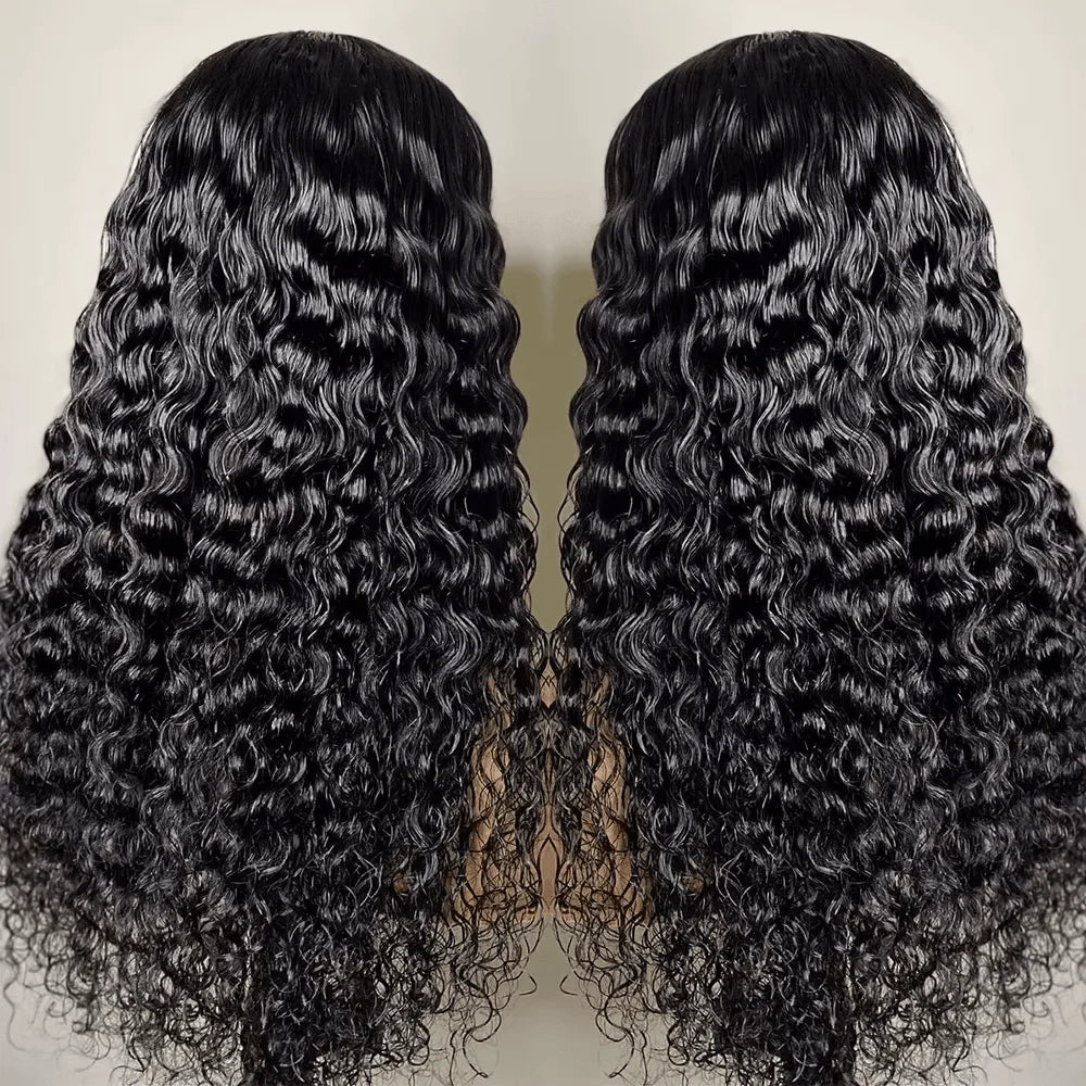 Deep Wave Lace Frontal Wig Human Hair Transparent Swiss Lace Remy
