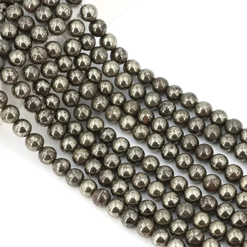 Natural Pyrite Beads Round Loose Spacer Stone Bead for Jewelry Making Supplies DIY Energy Healing Bracelets Accessory
