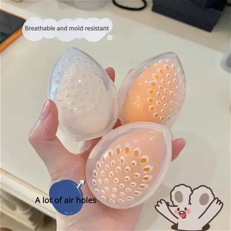 Travel Cosmetic Sponge Organizer Box Pink White Plastic