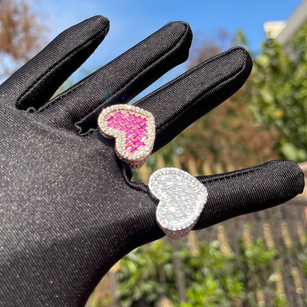 Heart Ring for Women Pink Stones Rose Gold Plated Hip Hop Jewelry
