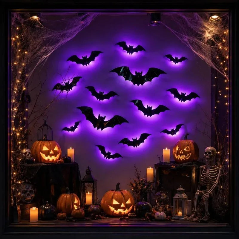 12 Pcs Purple LED Bat Wall Stickers Halloween Decorations