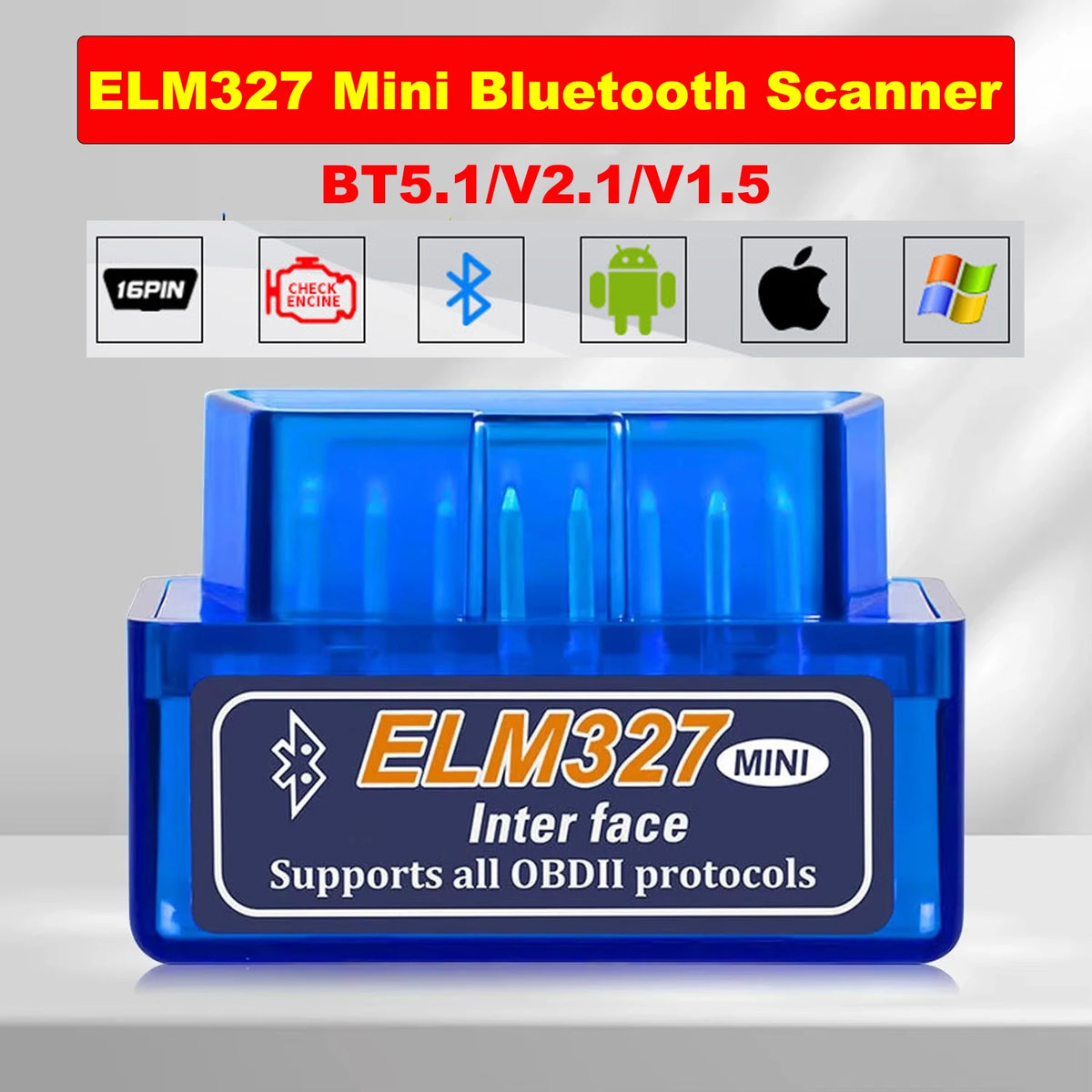 Mini ELM327 V1.5/V2.1 Bluetooth OBD2 Scanner Code Reader Car Diagnostic Tools Check Engine Scan Car