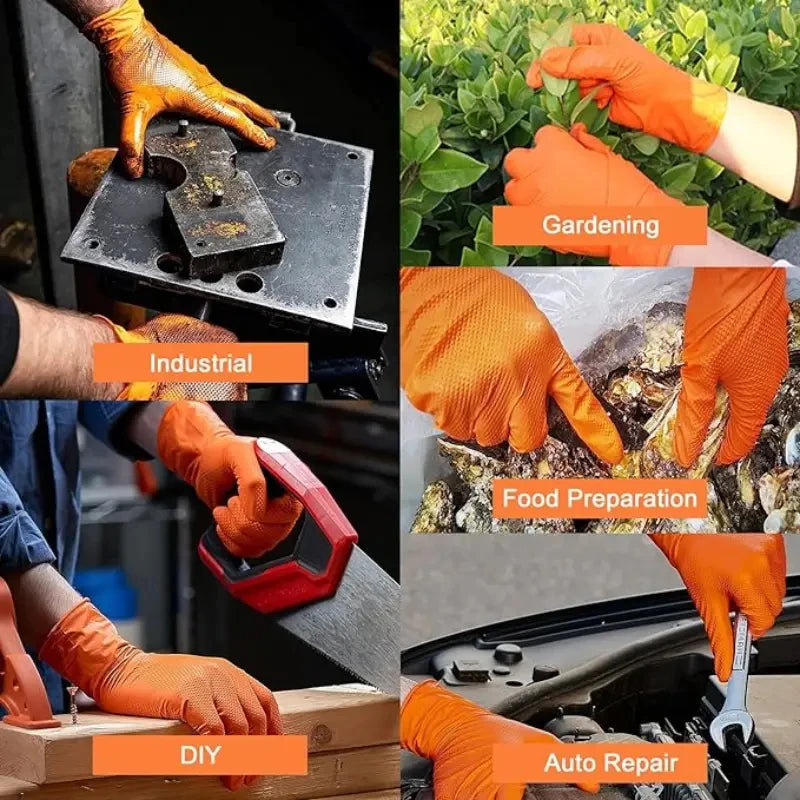 8 Mil Nitrile Gloves 30/50PCS Heavy Duty Diamond Textured Latex Free