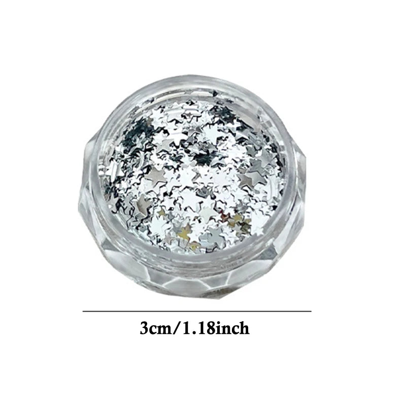 1 Box 3D Mini Nail Art Charms Round Heart Star Sequin Flakes Silvery Shiny Accessories For Manicure