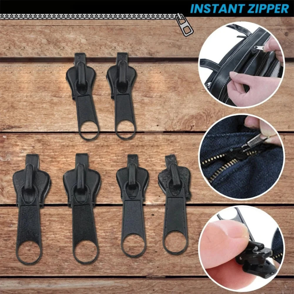 Instant Zipper Repair Kit 6pcs Black Metal close-up view