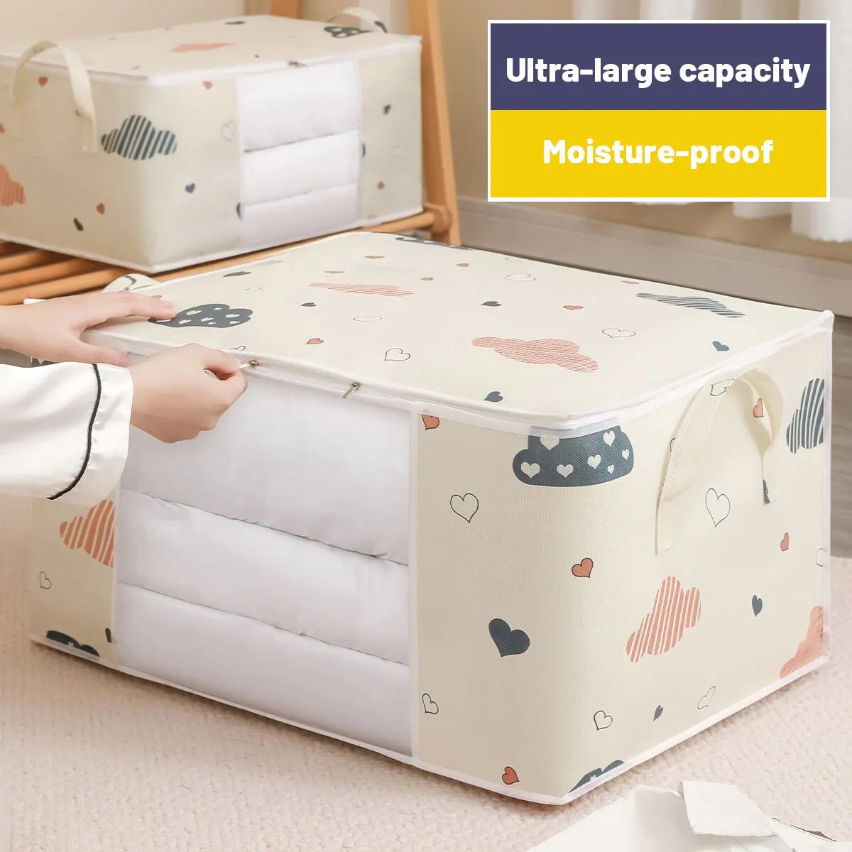 Foldable Clothes Storage Bag Organizer With Reinforced Handle detail view