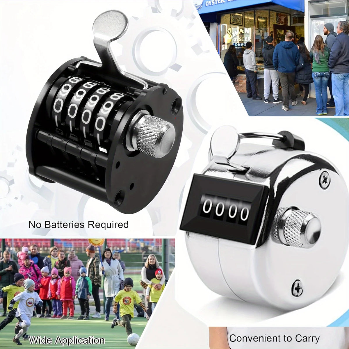 Hand Counter Four-Digit Click Counter with Hanging Rope Silver