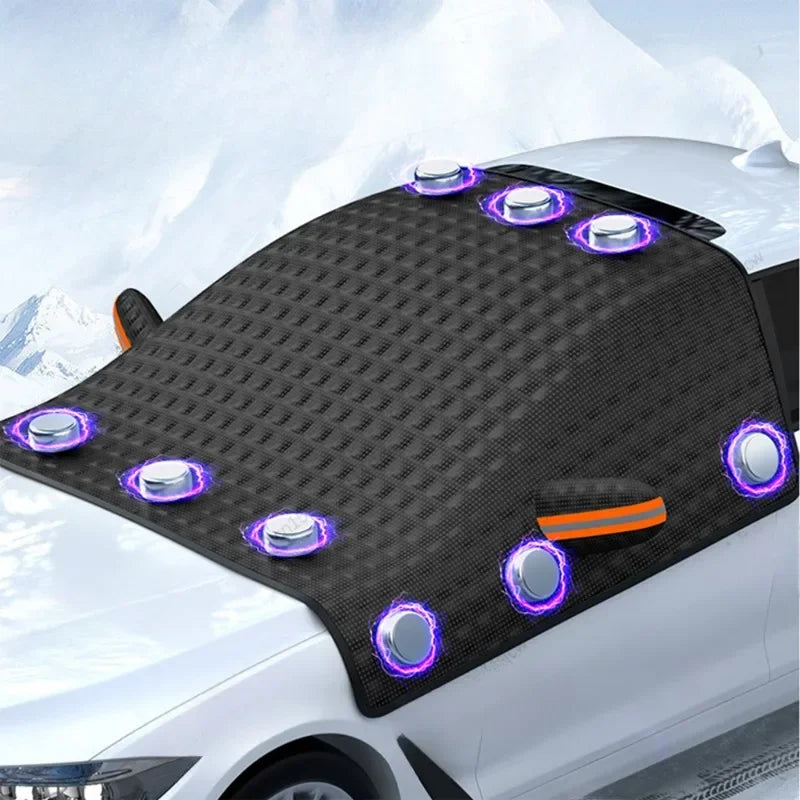 12 Magnetic Car Windshield Snow Cover, Waterproof All Weather Sun Frost Ice Protector with Side Mirror Flaps & Storage Bag