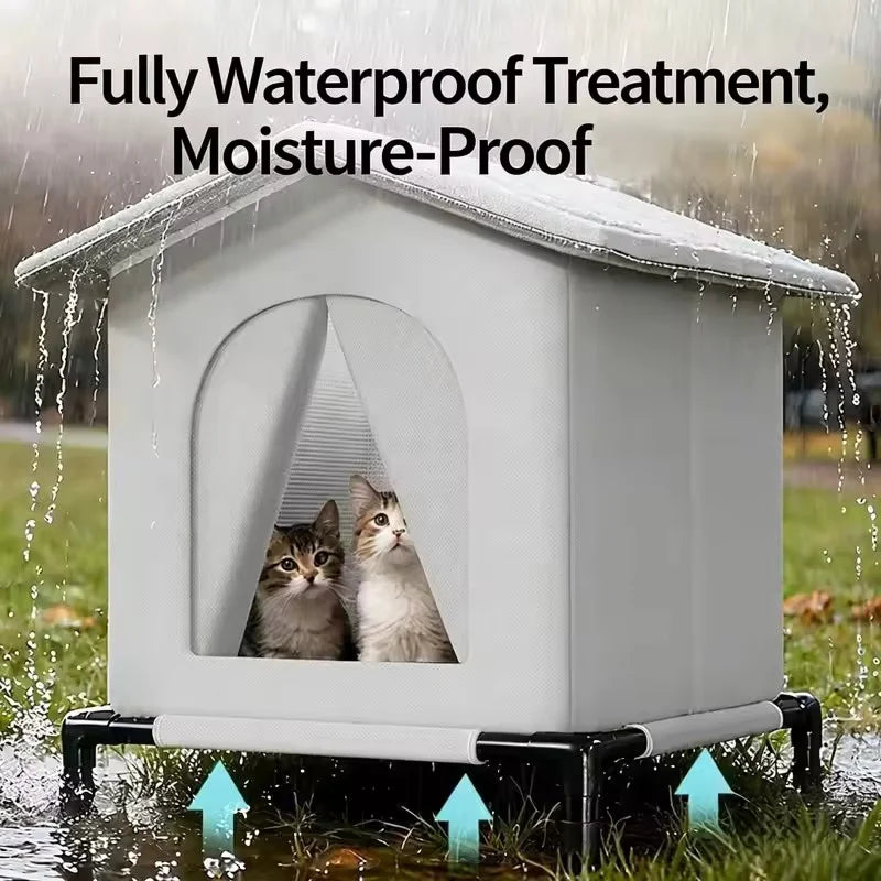 Outdoor Cat House All Season Waterproof Elevated Base Summer Heat Insulation Winter Warm Shelter For Stray Cats Small Dogs