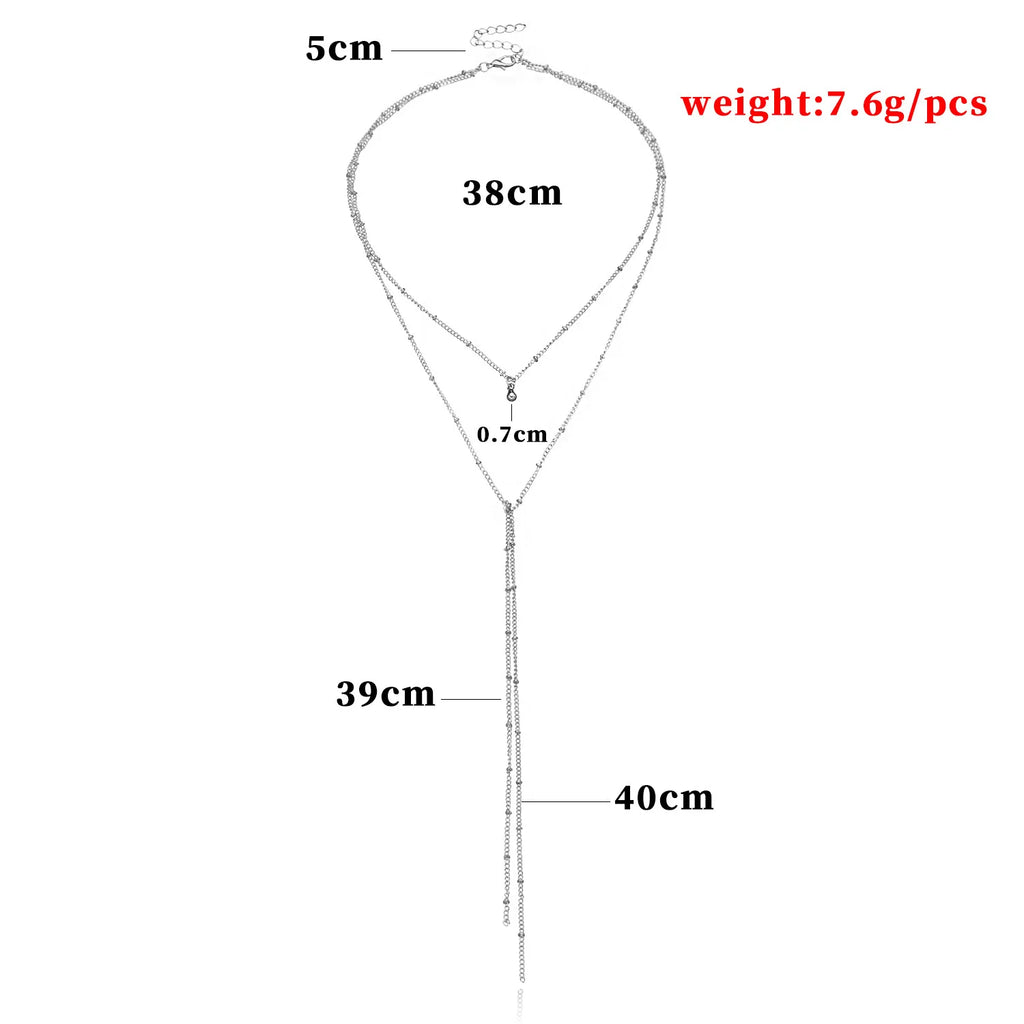 Gold Color Double Layered Long Tassel Chain Necklaces for Women Simple Metal Geometric Bead Choker Necklace Fashion Jewelry