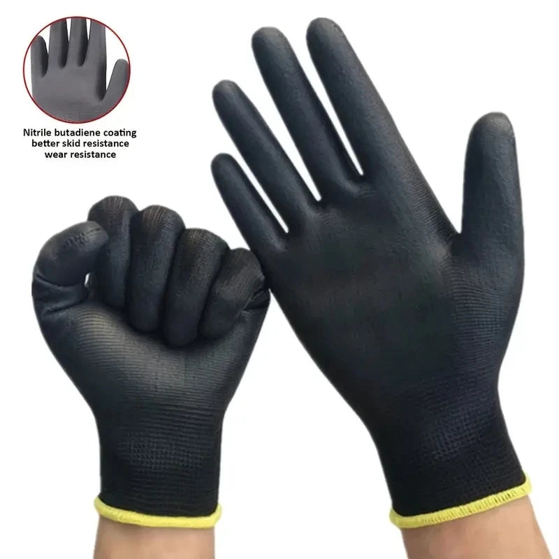 Black Grey PU Palm Coated Work Gloves 12 Pairs alternate view