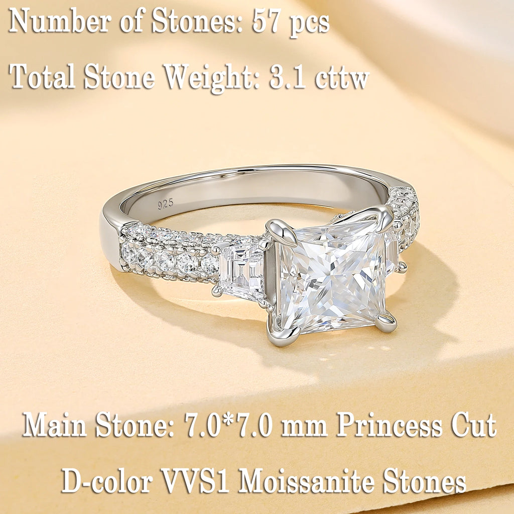 Newshe 925 Sterling Silver 7*7 mm Princess Cut Moissanite Engagement Ring with GRA Ce alternate view