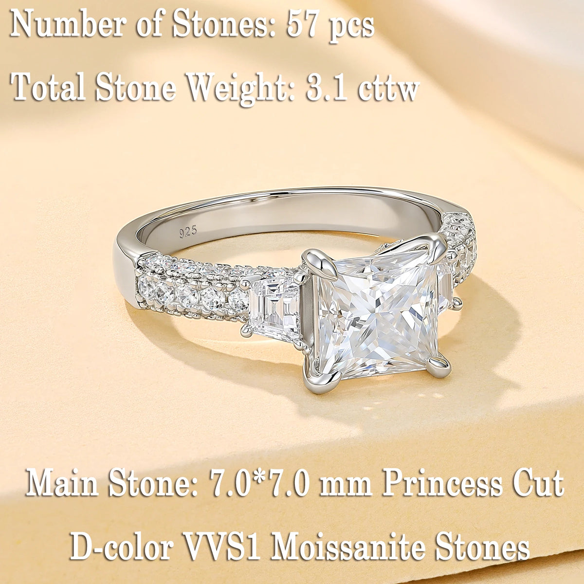 Newshe 925 Sterling Silver 7*7 mm Princess Cut Moissanite Engagement Ring with GRA Ce alternate view