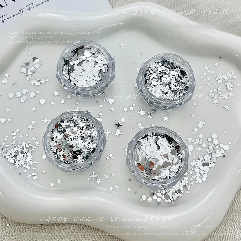 1 Box 3D Mini Nail Art Charms Round Heart Star Sequin Flakes Silvery Shiny Accessories For Manicure