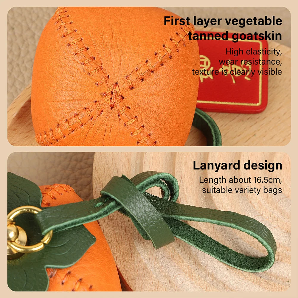 CRAZYSMITH Handmade Genuine Leather Bag Charm Persimmon Keychain Purse Charms Bag Pen lifestyle view