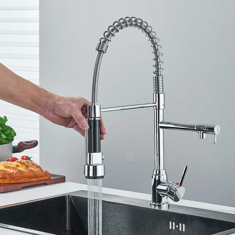 Chrome Pull Down Kitchen Faucet Single Handle Deck Mounted
