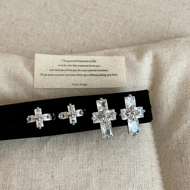Minar Light Luxury2 Designs Full CZ Cubic Zirconia Big Small Cross Stud Earrings for Women Silver Plated Copper Daily Jewelry