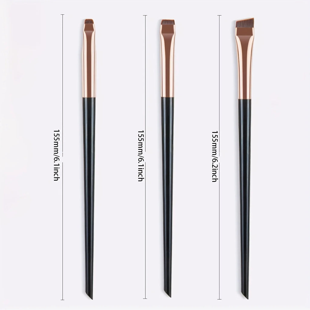 3pcs Blade Eyeliner Brush Set, Fine Oblique Head Eyebrow & Eye Shadow Brush close-up view