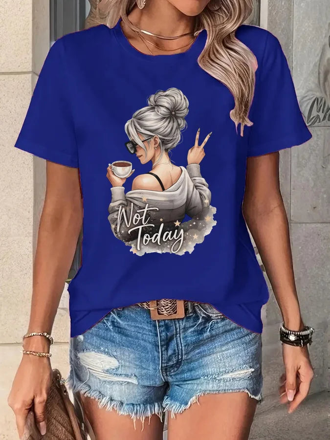 Women's Printed Short Sleeve T-Shirt Crew Neck Tee