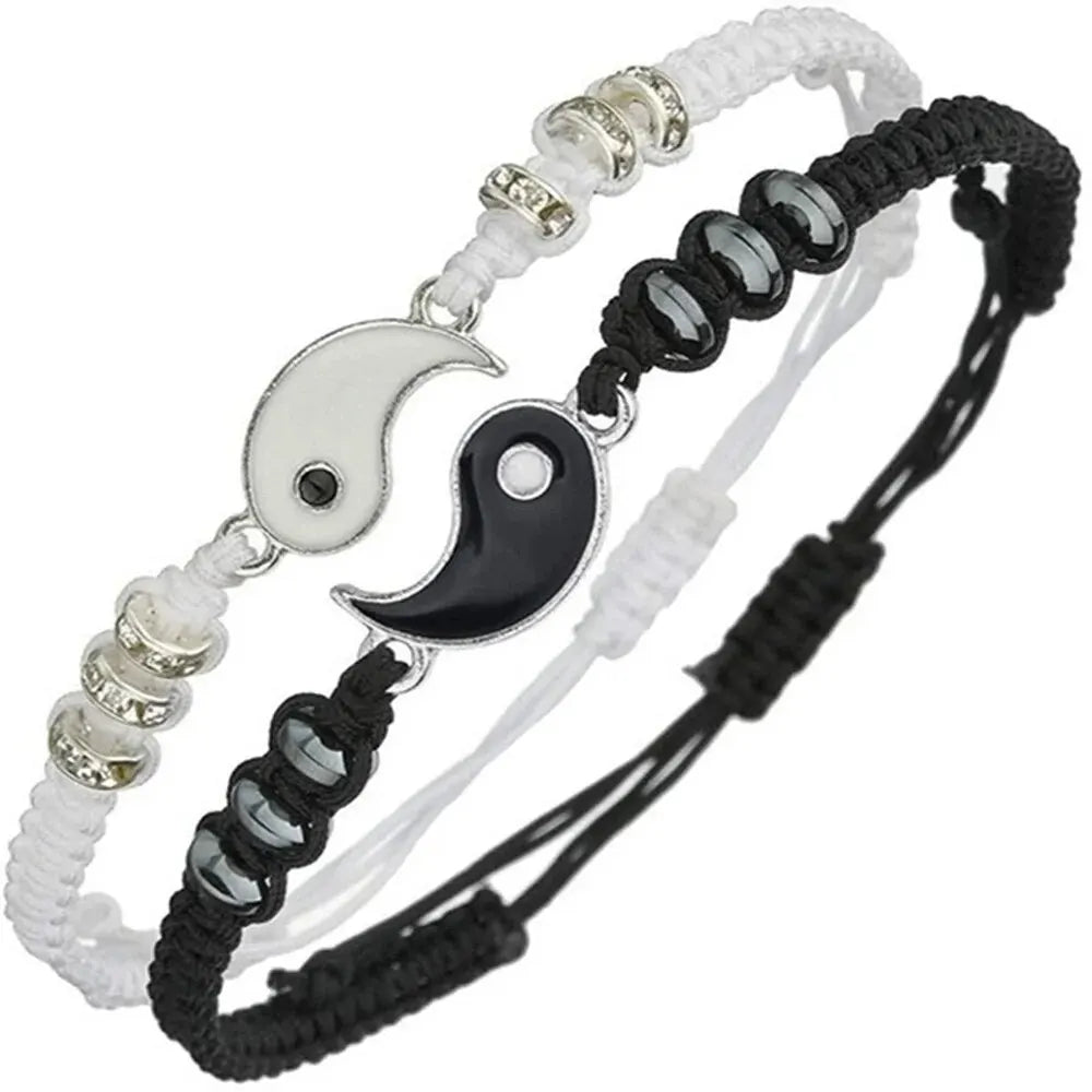 Couple Tai Chi Charm Bracelet Set Rope Chain