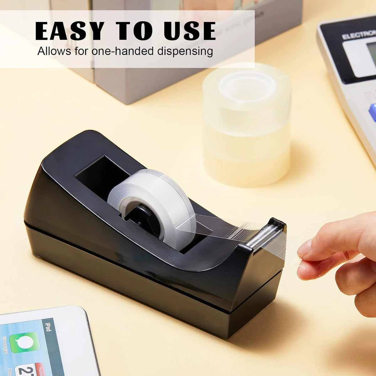 Black Desktop Tape Dispenser with Non-Slip Base