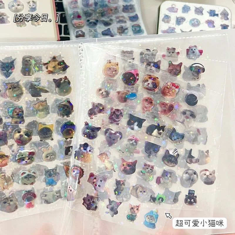 10pcs Cat Laser Stickers Memo Pet Glitter Scrapbooking