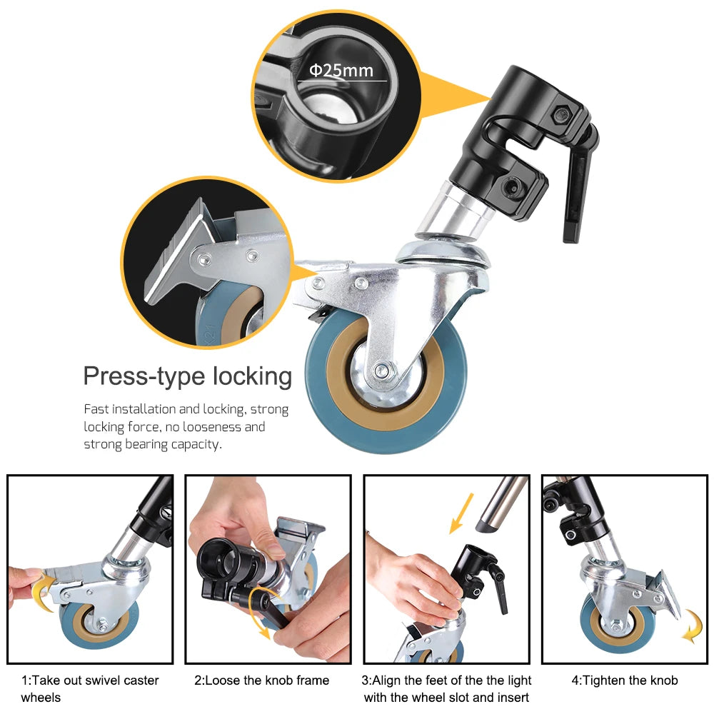 C-Stand Swivel Caster Wheel Set 25MM Heavy Duty Stainless Steel