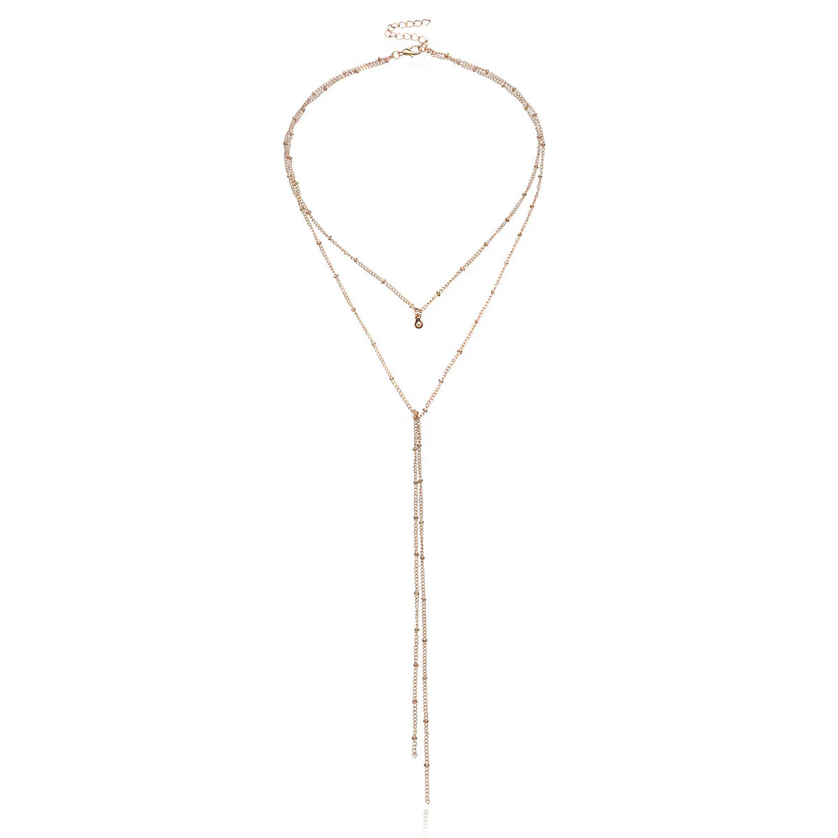 Gold Color Double Layered Long Tassel Chain Necklaces for Women Simple Metal Geometric Bead Choker Necklace Fashion Jewelry