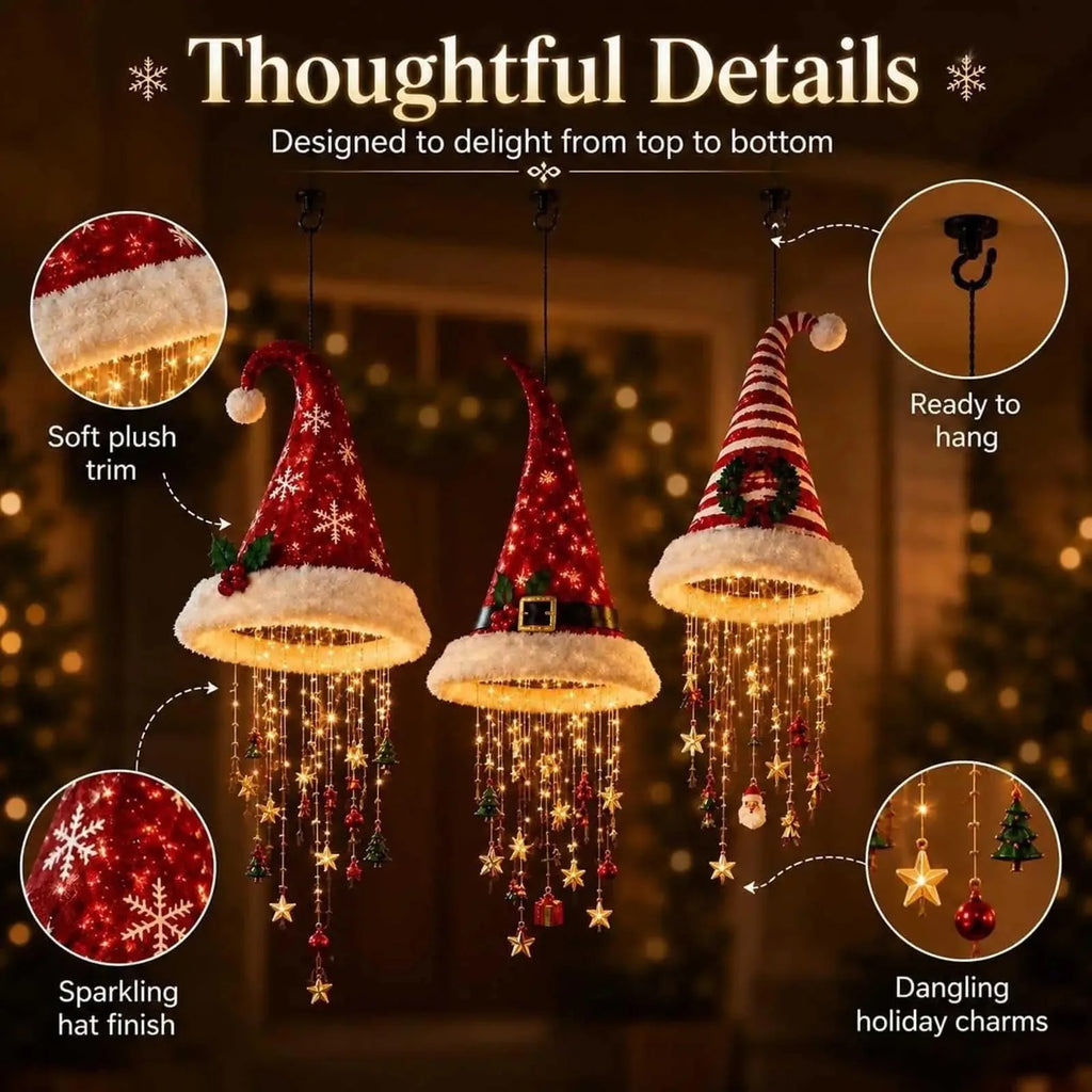 Santa Hat Chandelier with LED Lights | Christmas Hanging Decor