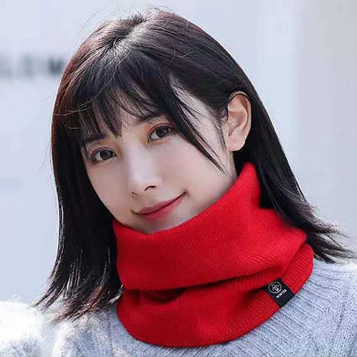 Knitted Winter Neck Gaiter Tube Scarf Hat Polyester