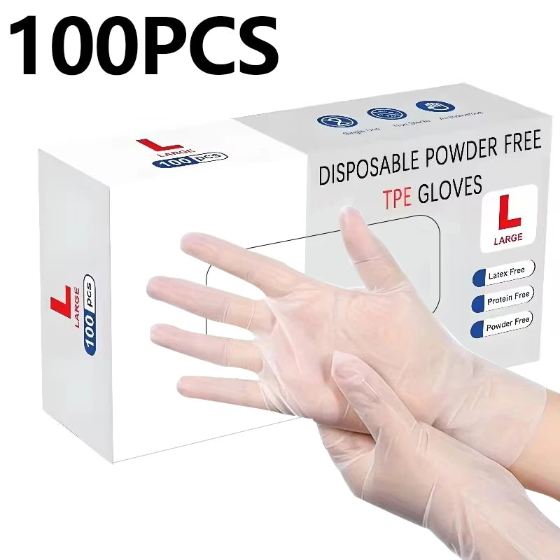 100PCS Disposable TPE Gloves Kitchen Bathroom Restaurant Camping Travel Waterproof Oil-Proof Household Cleaning Tools
