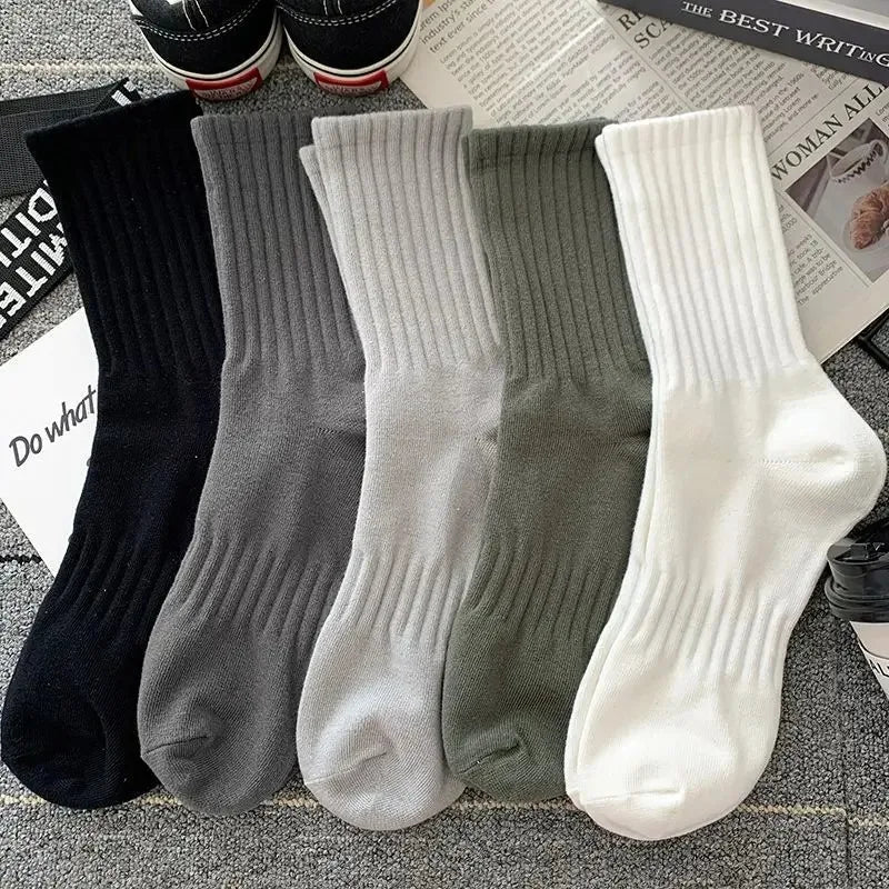 5 Pairs Unisex Cotton Mid-Calf Socks Soft Warm Stylish Versatile for Autumn Winter Sports