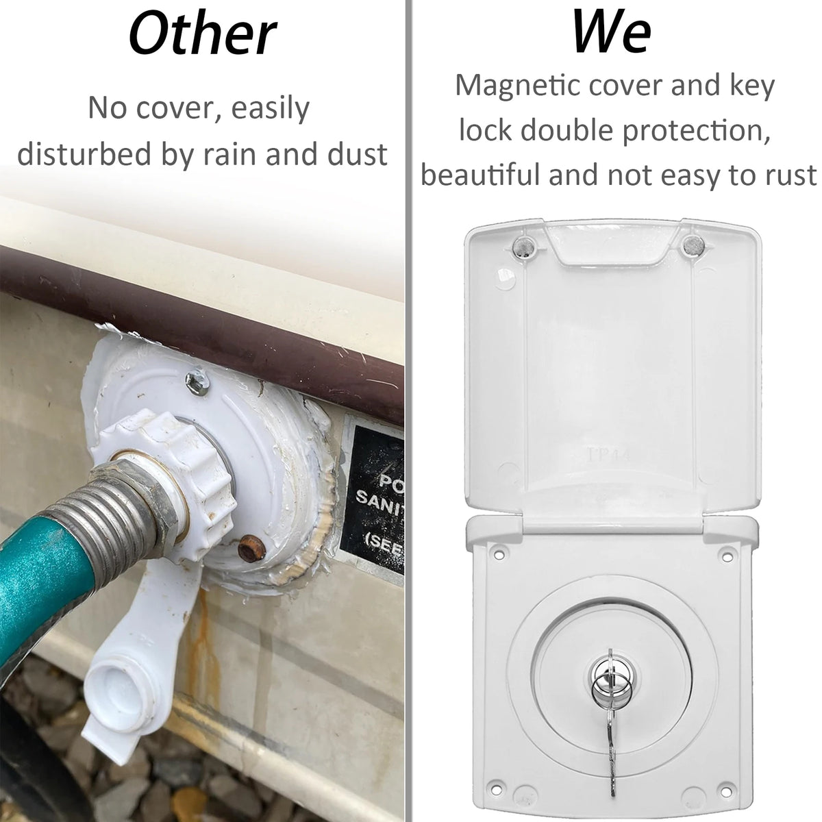 RV Water Inlet with Gravity Fill and Magnetic Cover