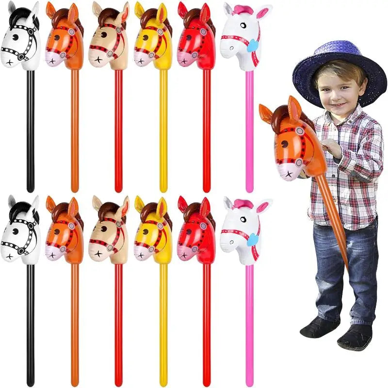 Inflatable Horse Head Stick Toy Blow Up Pony Halloween Party