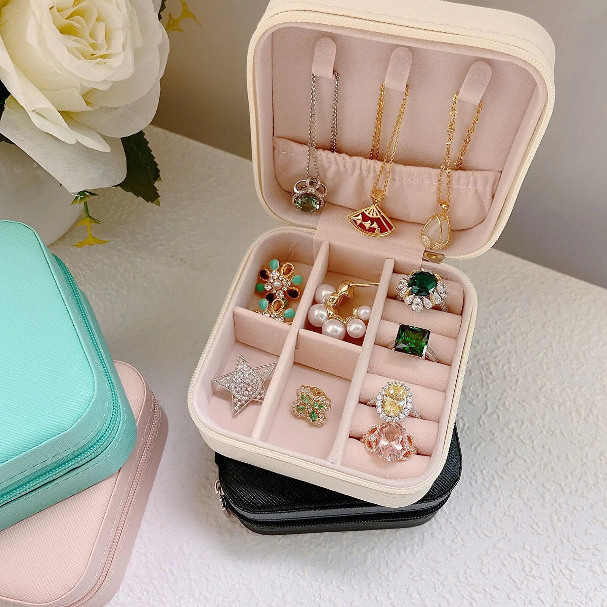 Portable Mini Jewelry Travel Case PU Leather Organizer Box for Earrings and Necklaces alternate view