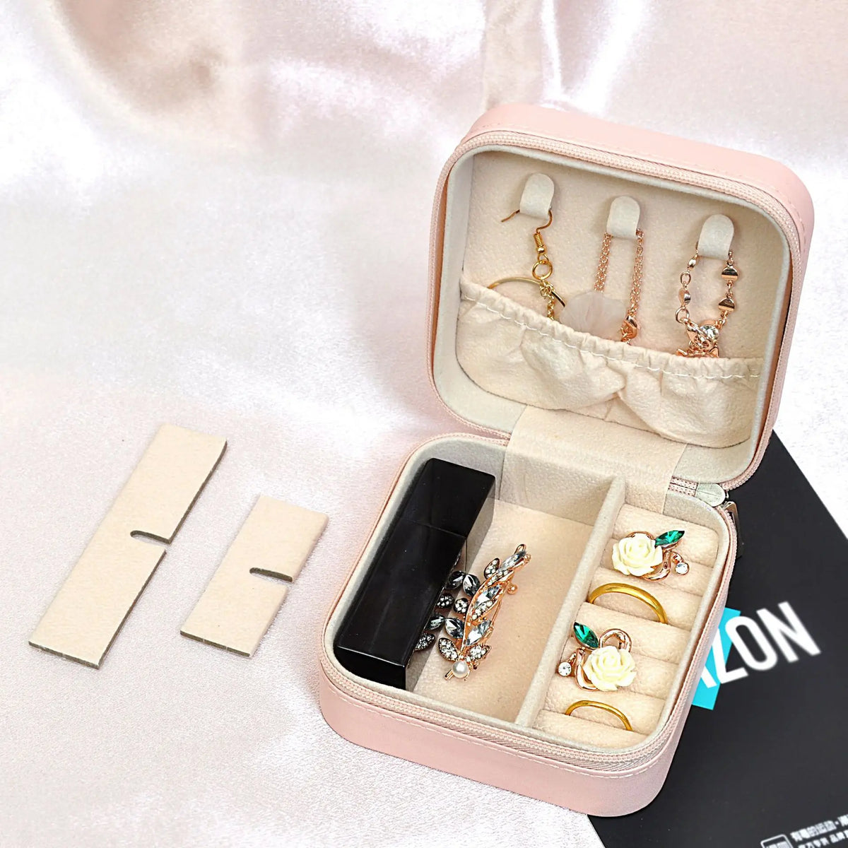 Portable Mini Jewelry Travel Case PU Leather Organizer Box for Earrings and Necklaces detail view