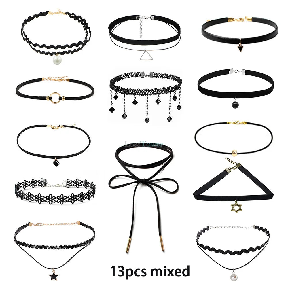 Black Leather Velvet Hollow Choker Necklace Vintage Gothic