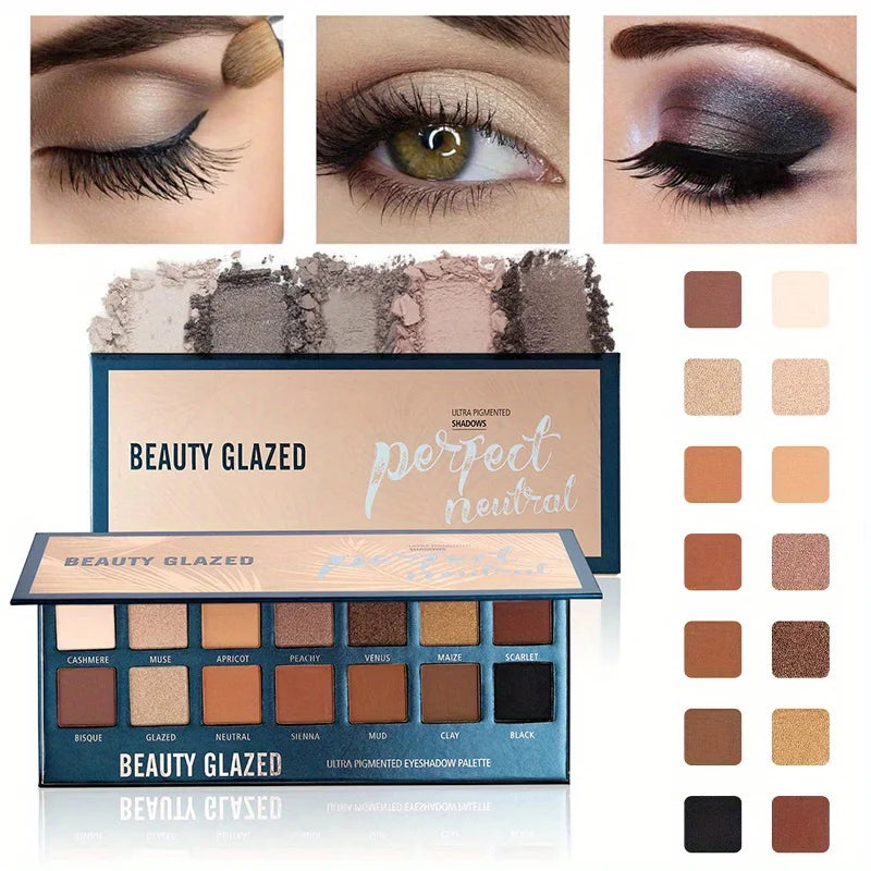 BEAUTY GLAZED 14 Colors Eyeshadow Palette Matte High PigmentedNude Color Waterproof Long Lasting Neu