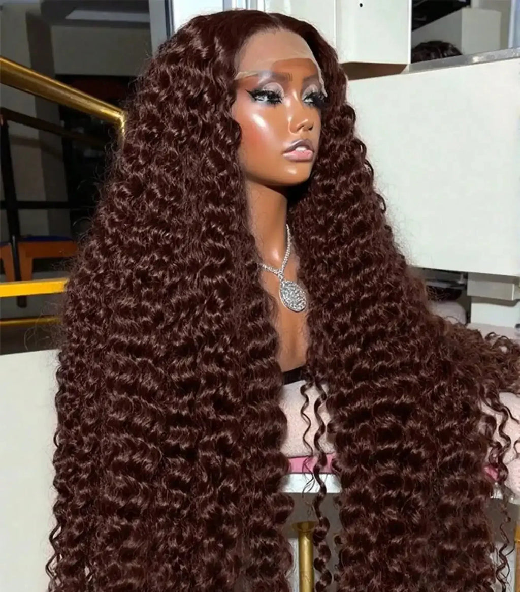 Chocolate Brown Deep Wave Lace Front Wig Remy Human Hair 13x4 HD Lace