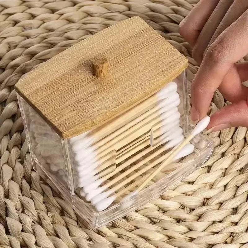 Transparent Cotton Swab Storage Box with Bamboo Cover alternate view