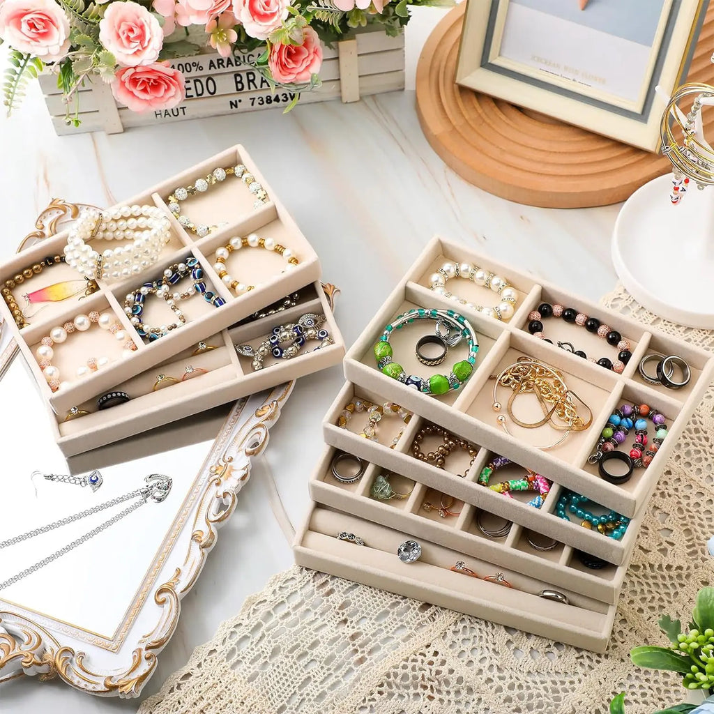 Plush Jewelry Storage Tray, Detachable Tray, Earrings, Earrings, Rings, Necklaces, Storage Tray, Drawer, Partition Tray