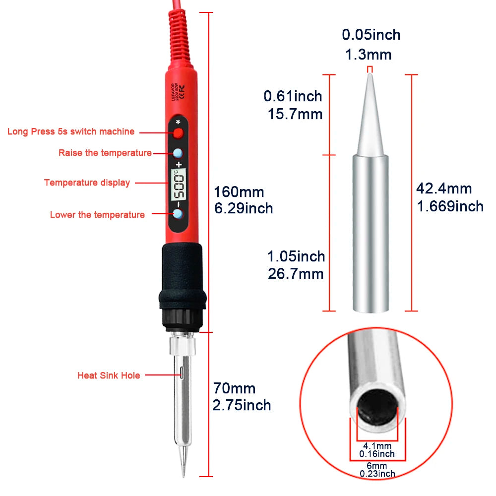 80W Soldering iron kit adjustable temperature LCD solder welding tools Ceramic heater alternate view