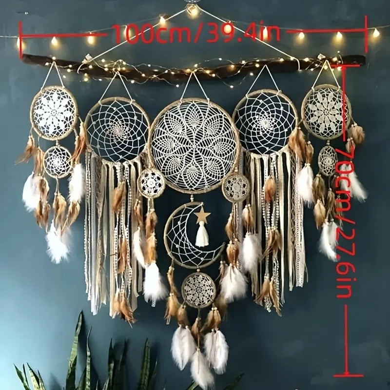 5-Piece Large Dream Catcher Moon and Sun Bohemian Wall Decoration