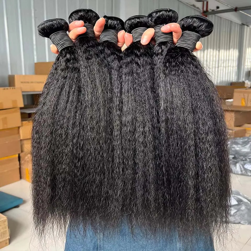 Brazilian Kinky Straight Human Hair Bundles 30 Inch Virgin Hair 4 Pcs