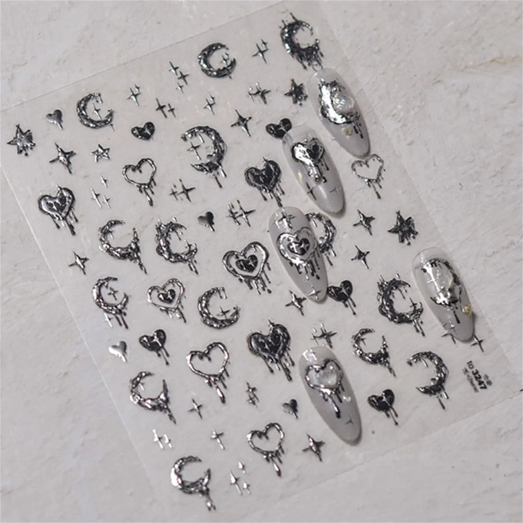 1pcs New 5D Bronzing Punk Heart Moon Nail Art Charms Gothic Star Adhesive Slider Press on Nail Decoration Decals Accessories DIY