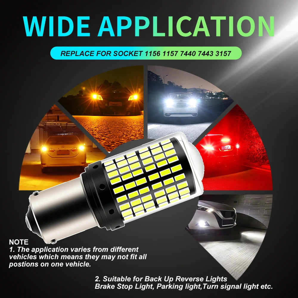 2pcs 1156 BA15S P21W BAU15S PY21W T20 7440 W21W 7443 T25 3157 1157 P21/5W W21/5W LED Bulbs 144smd Led Lamp Turn Signal Light