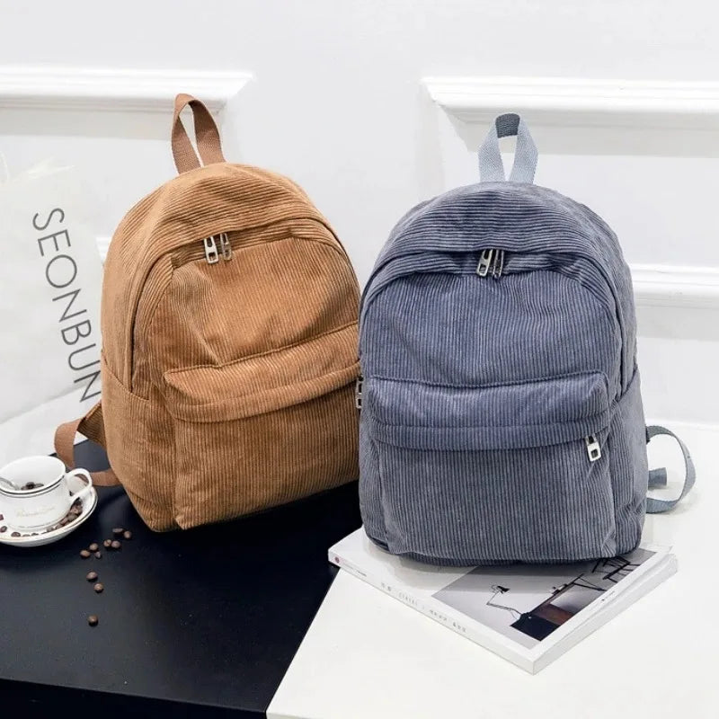 New Corduroy Men's and Women's Backpacks with College Style, Multi-purpose and Large-capacity Outdoor Trendy Student Schoolbags