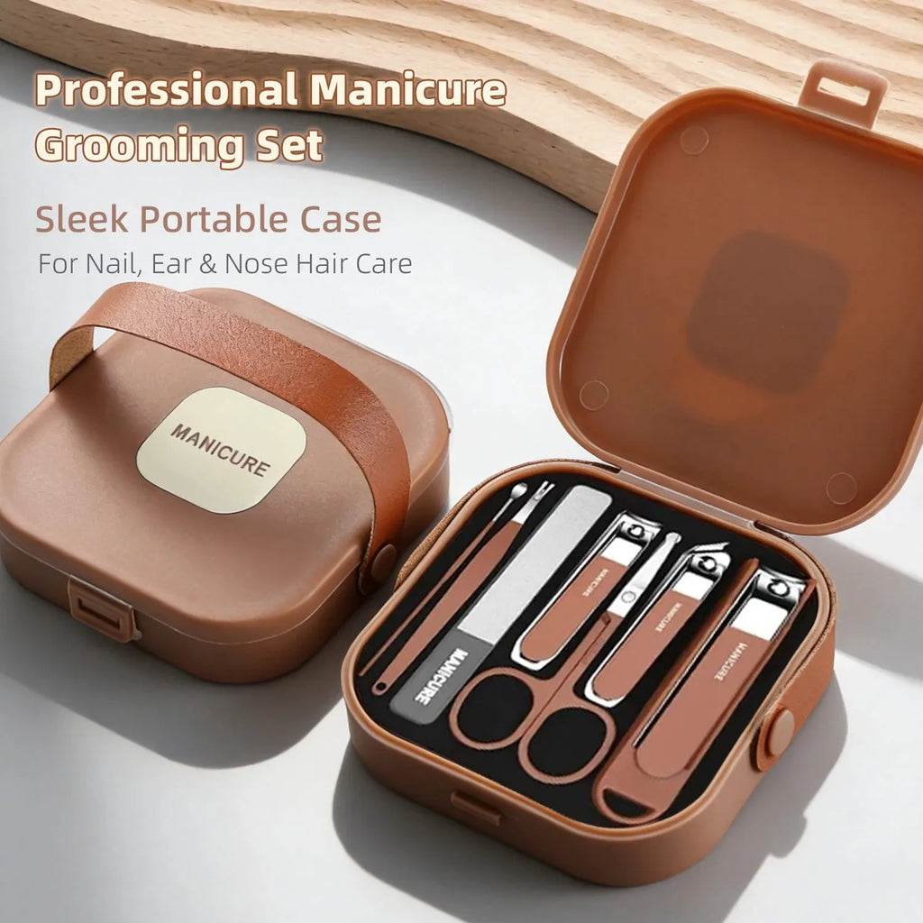 Anti‑Splash Nail Clipper Kit Portable Manicure Grooming Set Stainless Steel Nail Care Protection Tool 7 In 1 Manicure Sets